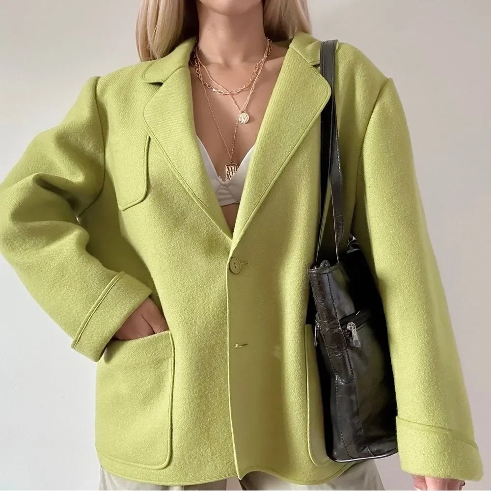 Vintage Designer Wool Green Weinberg paris Auckie Sanft Oversized Blazer jacket - Picture 2 of 8